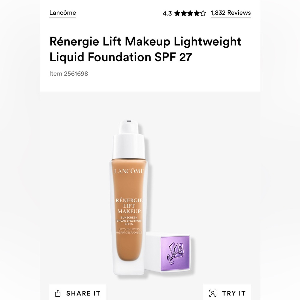 Lancôme Renergie Lift Makeup Foundation - SPF 27-12HR Hydration - Full Coverage